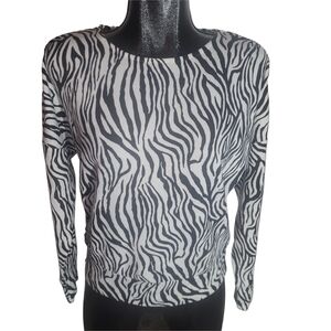 Retrology Zebra Print Long Sleeve Light Sweater S